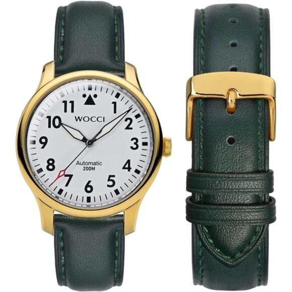 Vintage Leather Watch Bands with Stainless Steel Golden Buckle, Dark Green main image 4